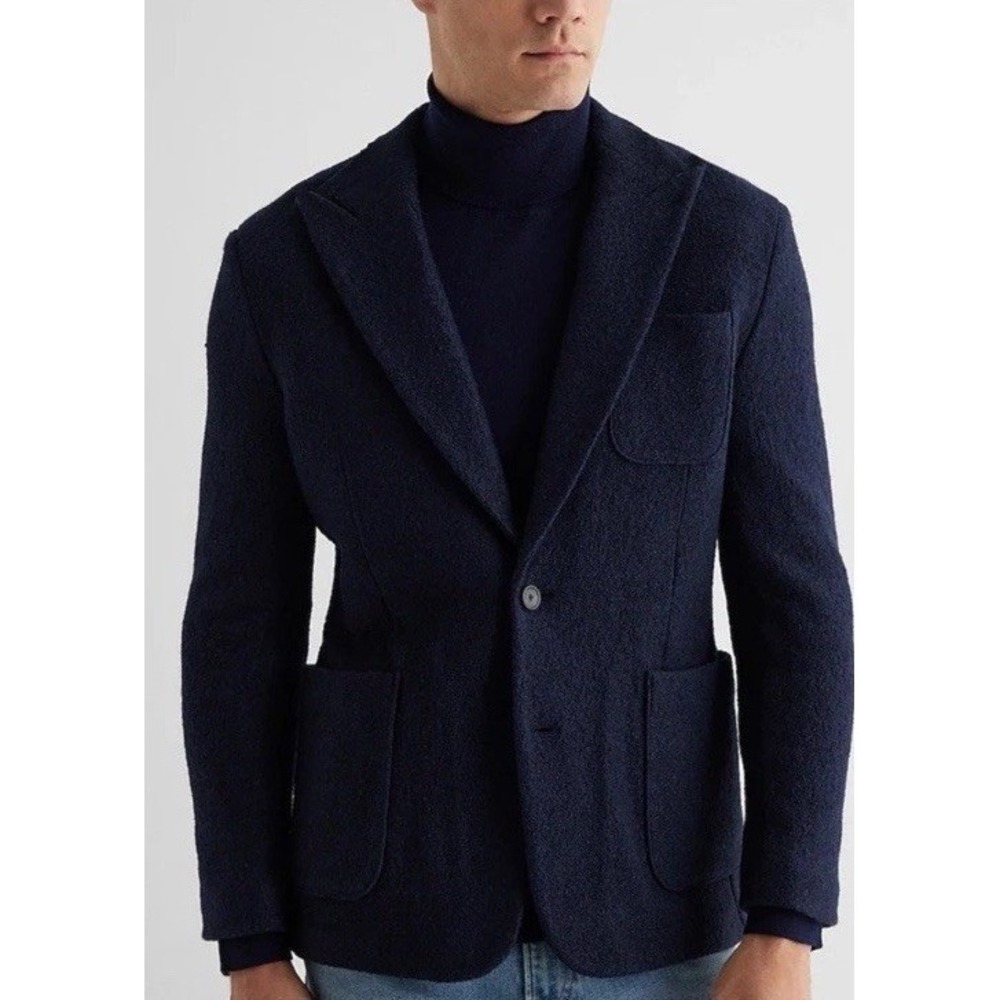 Express Mens Slim Textured Boucle Wool Blend Blazer Jacket NWT Sz 38 S Navy $248